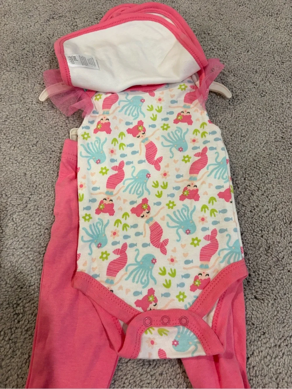 chick pea Pink Mermaid 3-Piece Baby Set with Bib